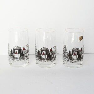 New Vgt 3 Czechoslovakia Bohemia Juice Glasses 50s Gold Rim Stagecoach Scene 5"